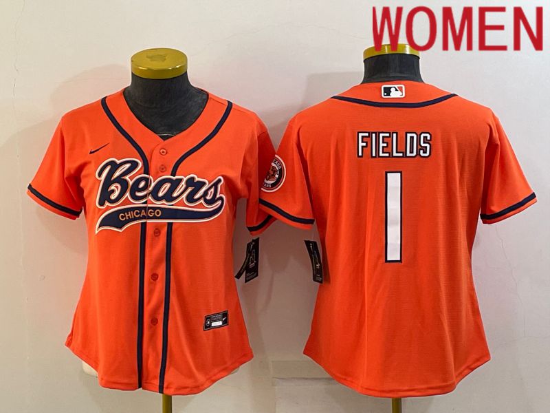 Women Chicago Bears #1 Fields Orange 2022 Nike Co branded NFL Jerseys->women nfl jersey->Women Jersey